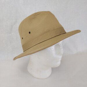 London Fog Hat Men's L Tan 7 3/8 Khaki Fedora Water, Wind Weatherproof Canvas